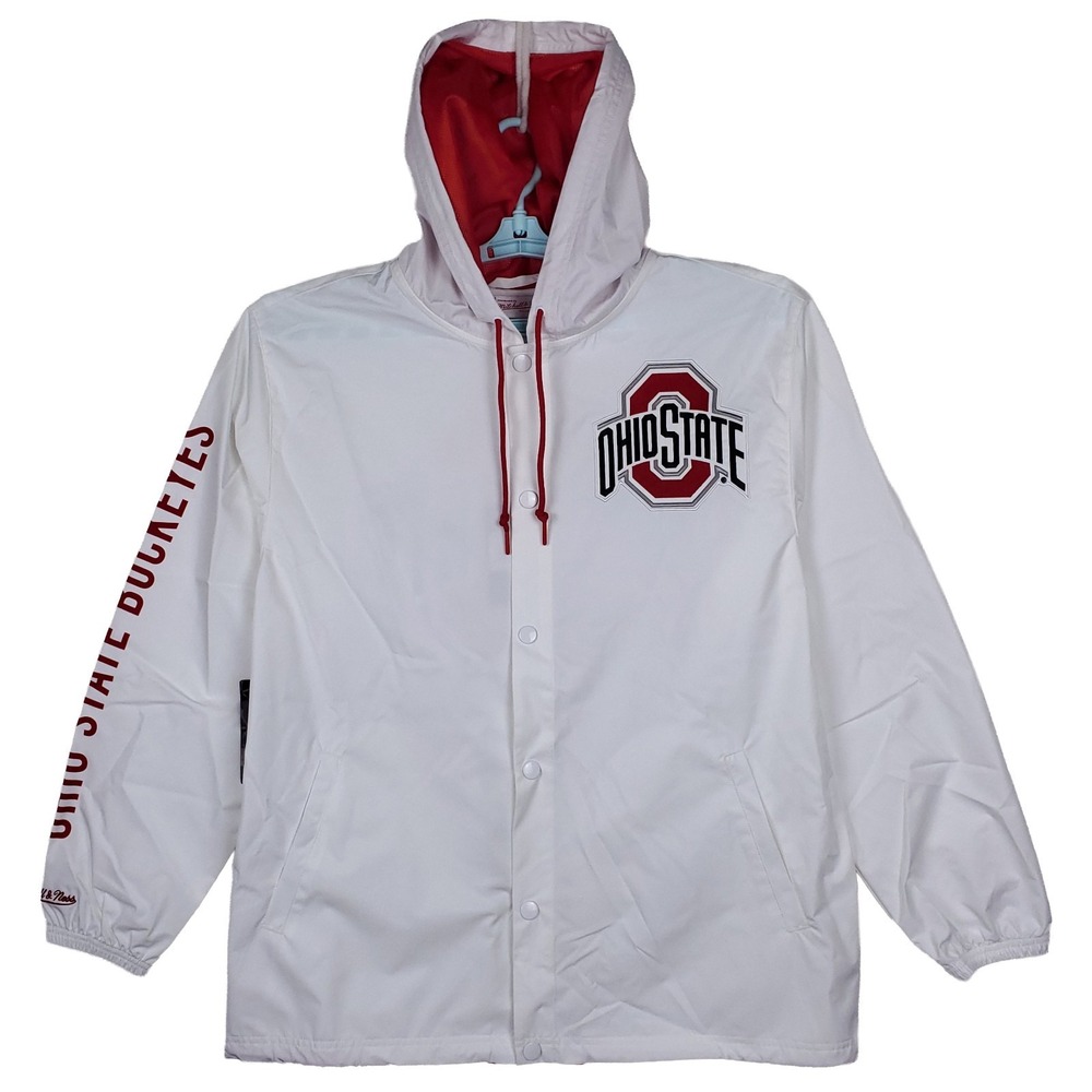 Ohio State Buckeyes Mitchell & Ness NCAA Large Windbreaker Jacket White‎ NWT